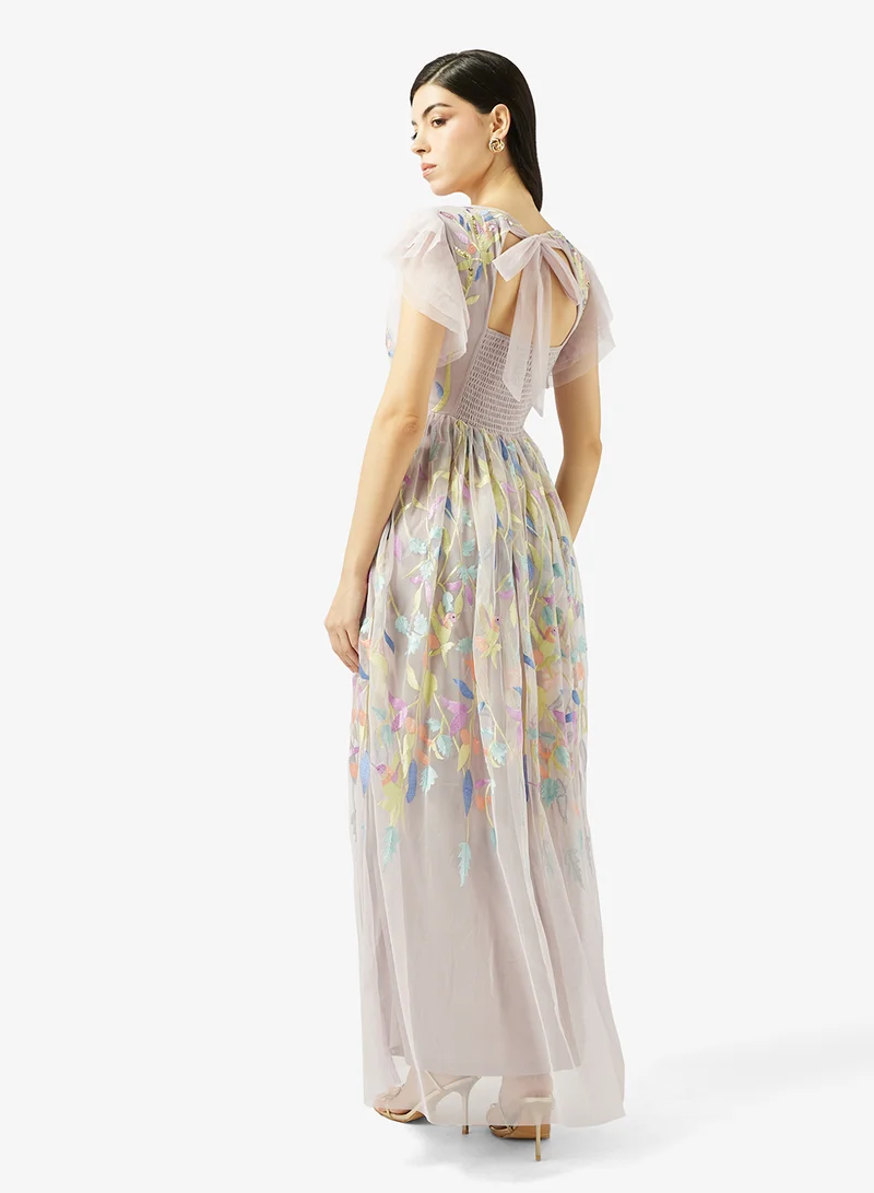 Frock and Frill Mesh Hem Short Sleeve Maxi Dress